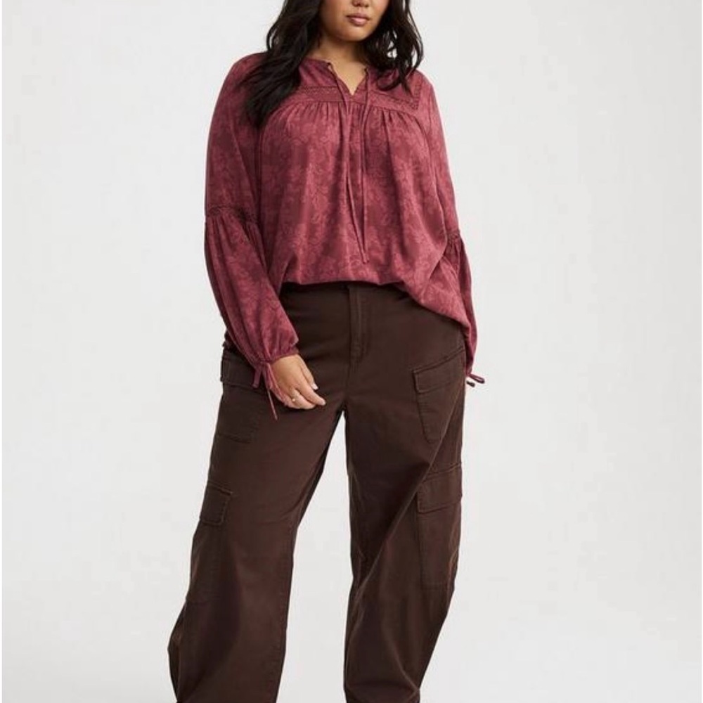 TORRID TIE-FRONT LONG SLEEVE BLOUSE WILD GINGER SIZE 3 3X 22-24 BRAND NEW